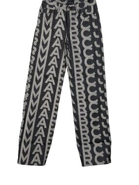 Marc Jacobs Monogram High Rise Wide Leg Cuffed Jeans